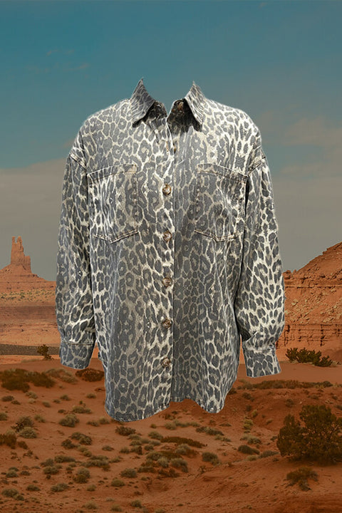 Denim Shacket - Light Leopard