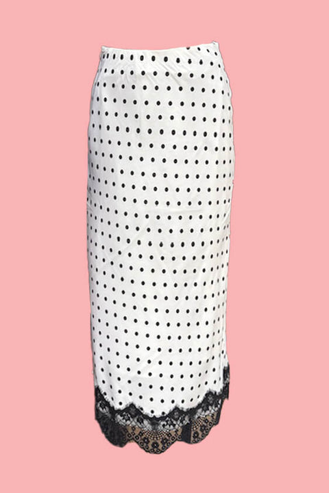 Polka Dot Midi Lace Skirt - Black and White