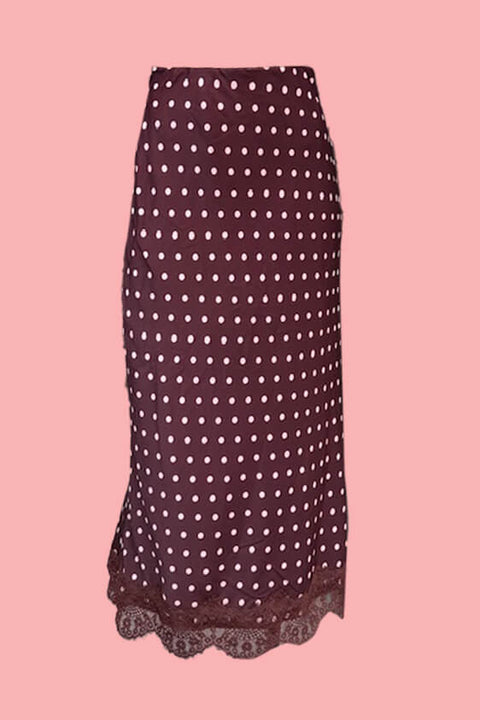 Polka Dot Midi Lace Skirt - Burgundy and Pink