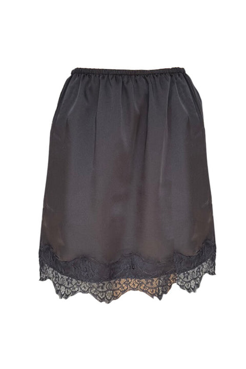 Micro Mini Satin Lace Skirt - Black