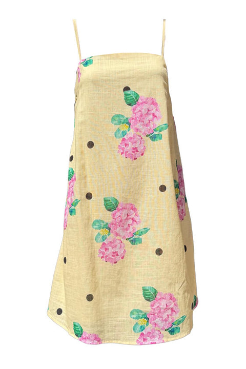 Polka Dot Hydrangra Mini Strappy Dress - Yellow