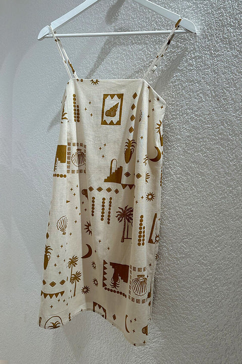 Shell Palm Linen Mini Dress - Beige/Tan