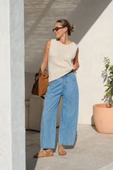 Darted Tapered Barrel Jean - Vintage Blue
