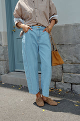 Darted Tapered Barrel Jean - Vintage Blue