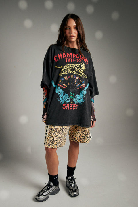The Champagne Tattoo Tee - Black