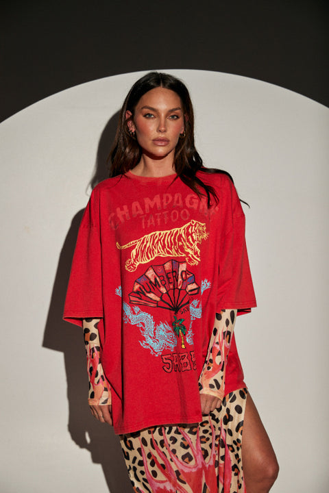 The Champagne Tattoo Tee - Red