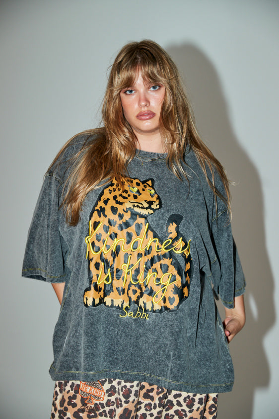 Choose Kindness Oversized Tee - Charcoal Acid Wash