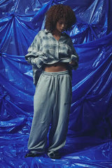 Check Mate Wide Leg Trackies - Blue