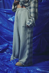 Check Mate Wide Leg Trackies - Blue