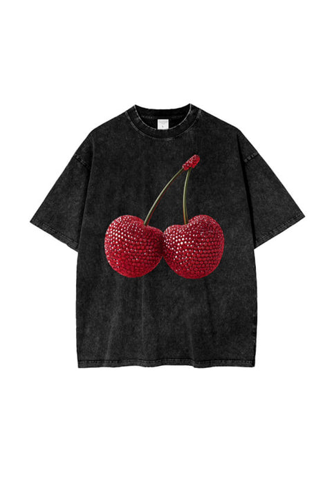 Cherry Baby Oversized Tee - Black Acid Wash