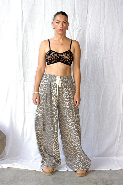 Leopard Denim Cargo Pants - Light Leopard