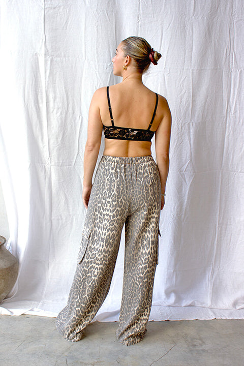 Leopard Denim Cargo Pants - Light Leopard