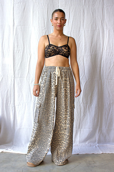 Leopard Denim Cargo Pants - Light Leopard