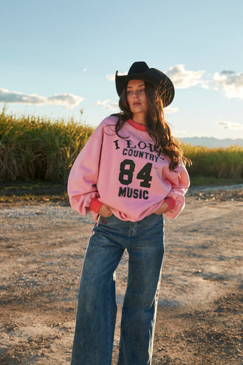 I Love Country Music Crew - Pink