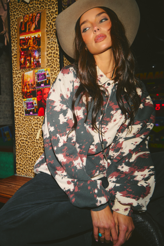 Cow Print Collared Sweater