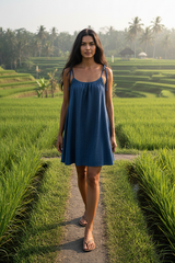 Mischa Tie Mini Dress - Crinkle Denim