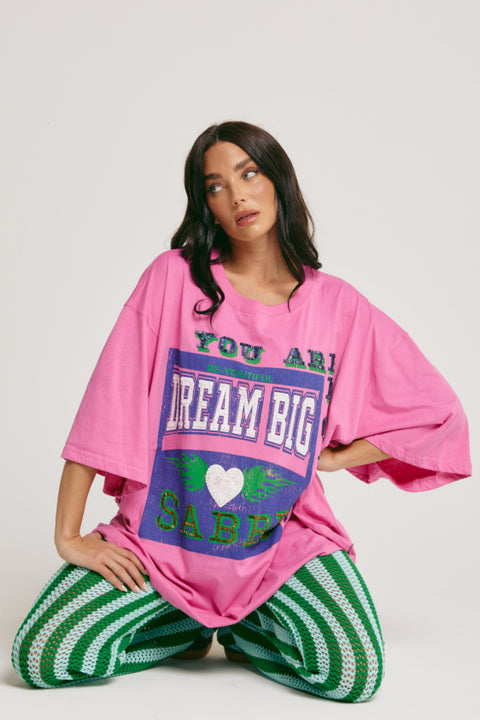 The Very Oversized Beaded Dream Big Tee - Pink