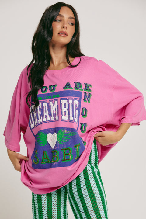 The Very Oversized Beaded Dream Big Tee - Pink