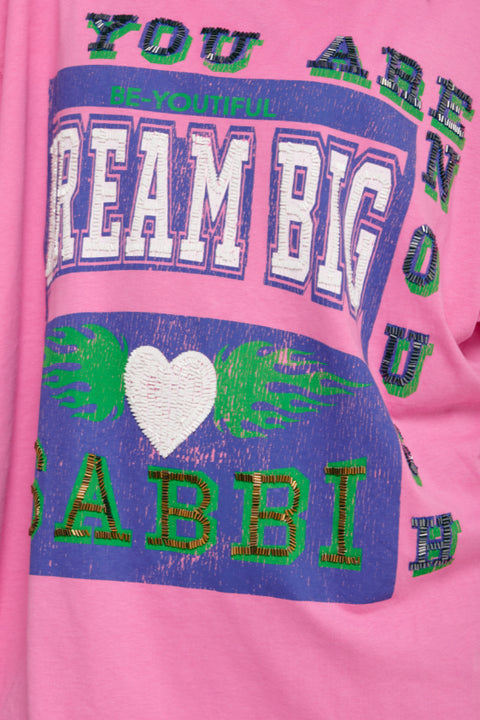 The Very Oversized Beaded Dream Big Tee - Pink