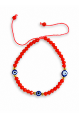 Three Evil Eye Crystal Bracelet - Bright Orange