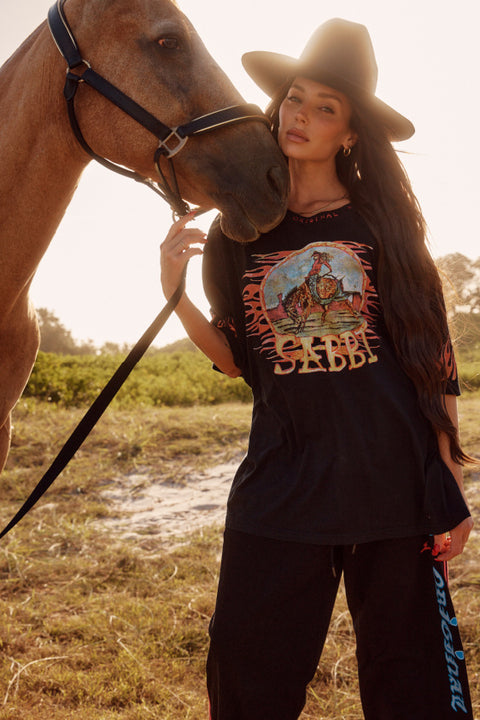The Very Oversized Flaming Cowboy Tee - Black