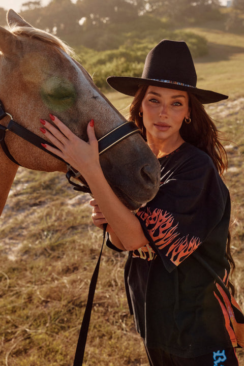 The Very Oversized Flaming Cowboy Tee - Black