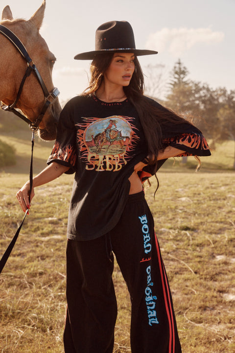 The Very Oversized Flaming Cowboy Tee - Black