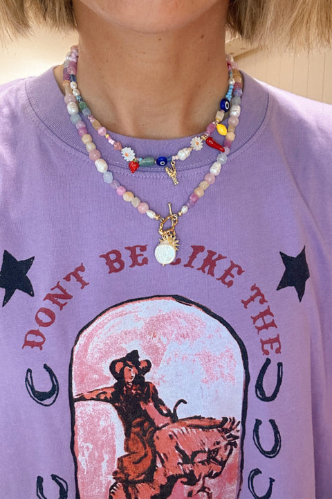 Sherbet Quartz Pearl Sun Fob Necklace