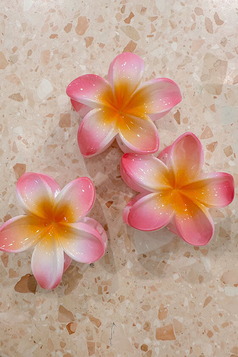 Frangipani Claw Clip - Pink and yellow