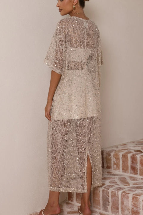 Gilded Hour Maxi Sequin Kaftan - Beige
