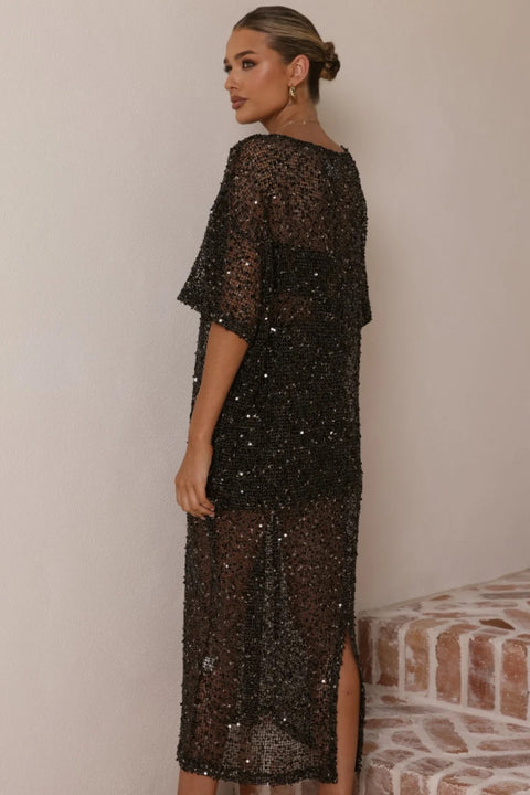 Gilded Hour Maxi Sequin Kaftan - Black