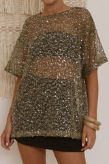 Gilded Hour Mesh Sequin - Khaki