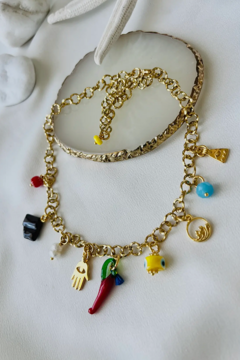 Gold Chain Multi charm Summer Necklace