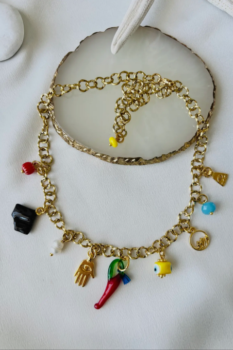 Gold Chain Multi charm Summer Necklace