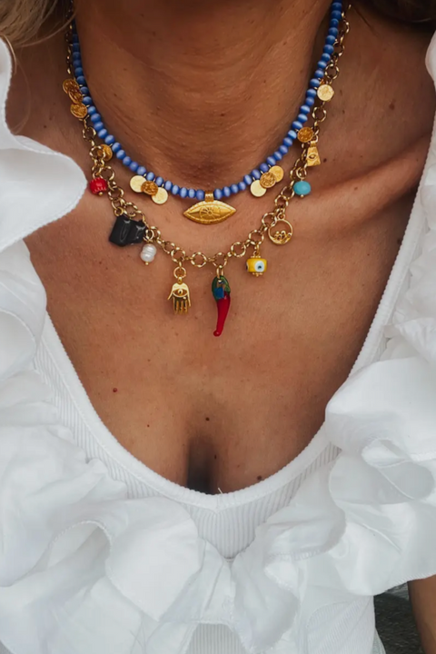 Gold Chain Multi charm Summer Necklace