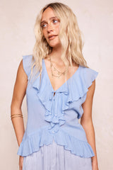 Fleur Frill Sleeveless Blouse - Lagoon Purple
