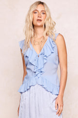 Fleur Frill Sleeveless Blouse - Lagoon Purple