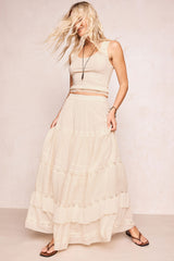 Ines Tiered Maxi Skirt - Light Sand Cream