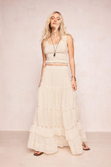 Ines Tiered Maxi Skirt - Light Sand Cream