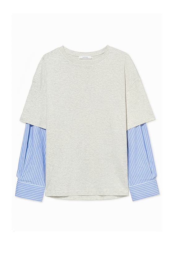 Oxford Layer Tee — Grey Marle/Blue Pinstripe