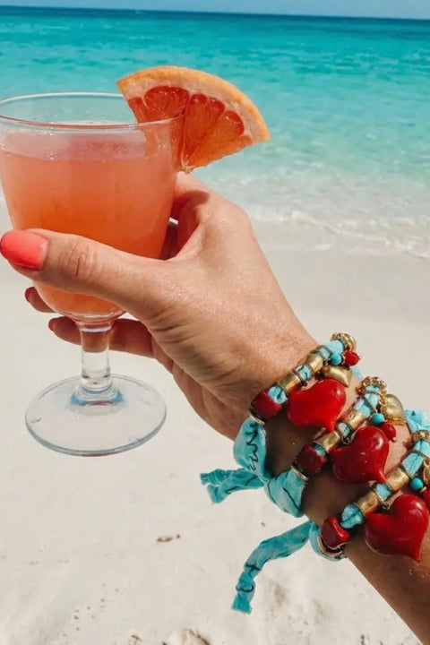 Aqua Bandana Bracelet Large Red heart