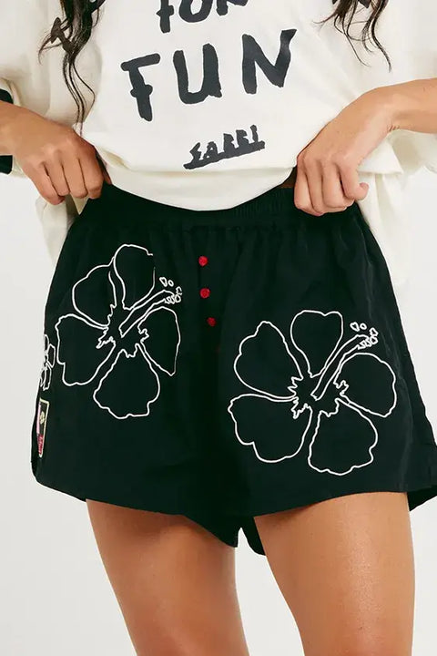 The Hibiscus Boardshort - Black