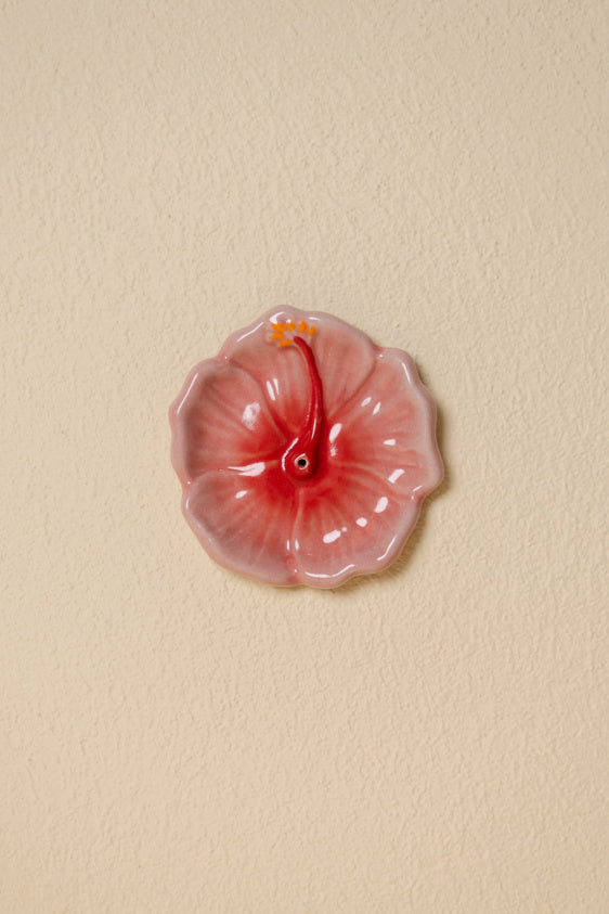 Hibiscus Ceramic Incense Holder - Sunset Red