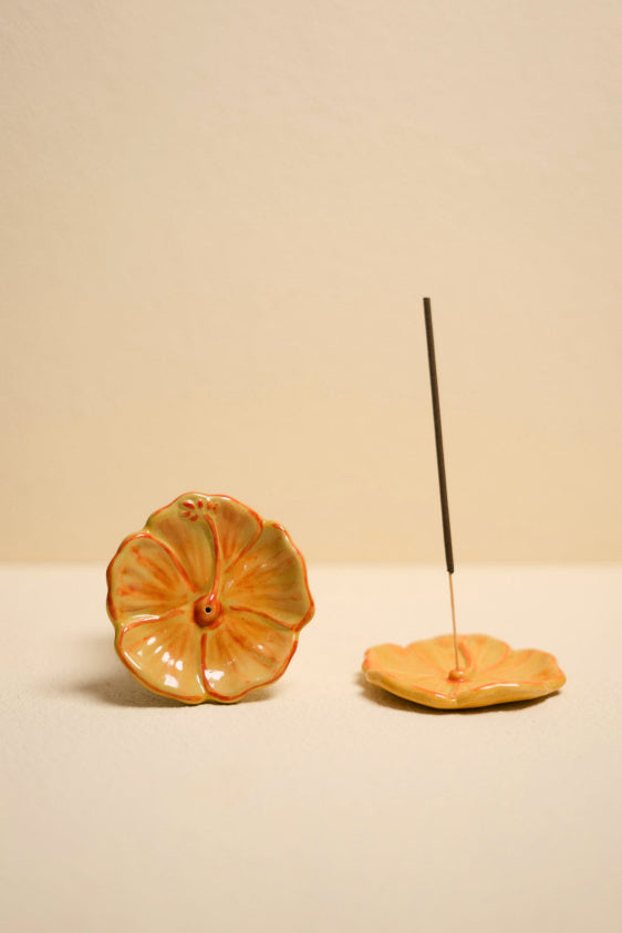 Hibiscus Ceramic Incense Holder - Golden Yellow