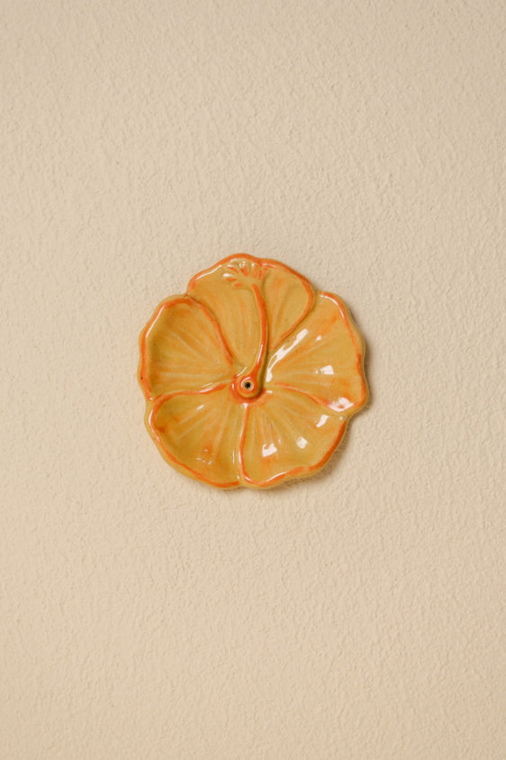 Hibiscus Ceramic Incense Holder - Golden Yellow