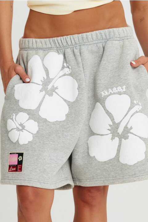 The Happy Hibiscus Trackie Short - Grey