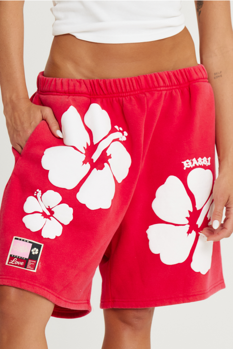 The Happy Hibiscus Trackie Short - Red