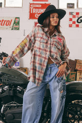 The Horse Power Distressed Flannel Shirt Burgundy