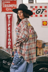 The Horse Power Distressed Flannel Shirt Burgundy