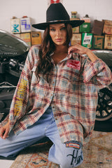 The Horse Power Distressed Flannel Shirt Burgundy